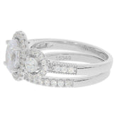 2 PC Set Sterling Silver Semi Mount Ring Setting Oval OV 8x6mm RD 3x3mm 3 stones Halo Bridal Ring - Syzjewelry